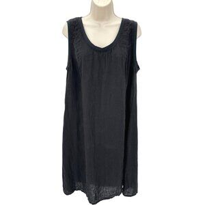 Flax Womens Black 100% Linen Scoop Neck Casual Loose Fit Sleeveless Dress M